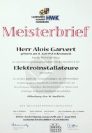 Meisterbrief Alois Garvert